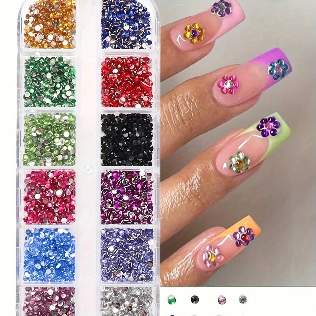12 Grid Micro Crystal Nail Art Rhinestone Flat Back Colored Gemstone Decorative Nail Shoes Makeup Bag W240829