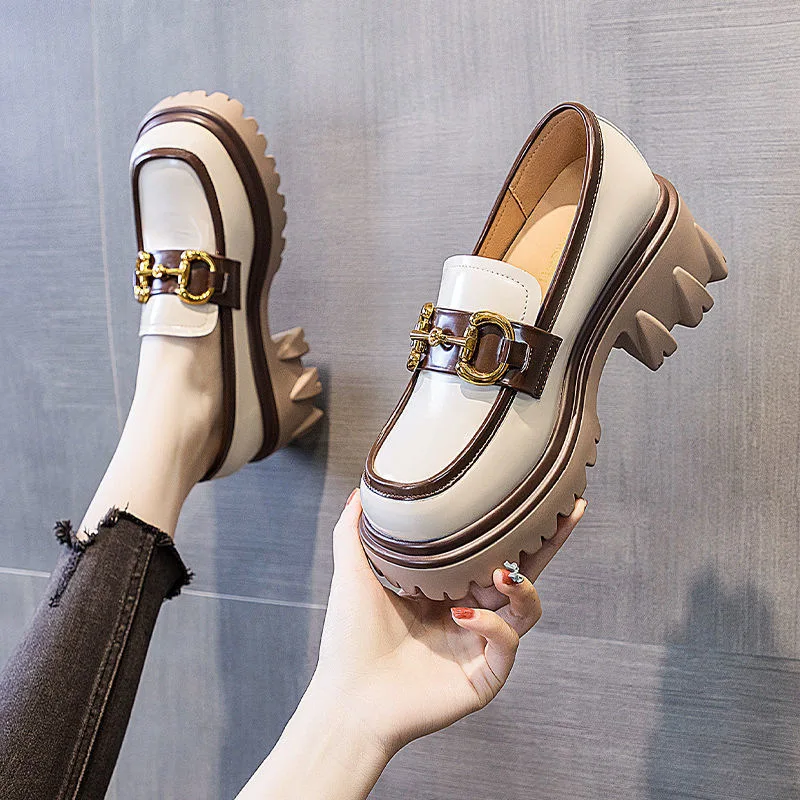 Autumn Shoes Spring Platform for Women British Style Loafers Leather Casual Shoe Thick-soled Heightened Pumps Breathable atos