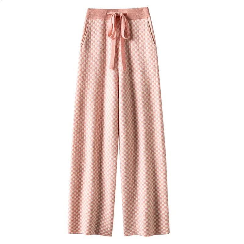 flat wool pants for women four thick wide leg loose casual straight high waisted knitted 240827