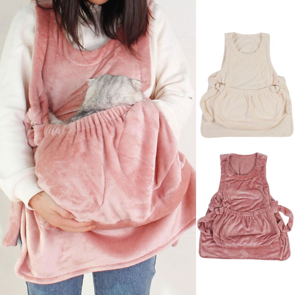 Pet Apron Carrier Cat Carrier Apron Super Soft Adjustable Double Pocket Reinforced Edges Neat Stitches Keep Warm Flannel Hands-f