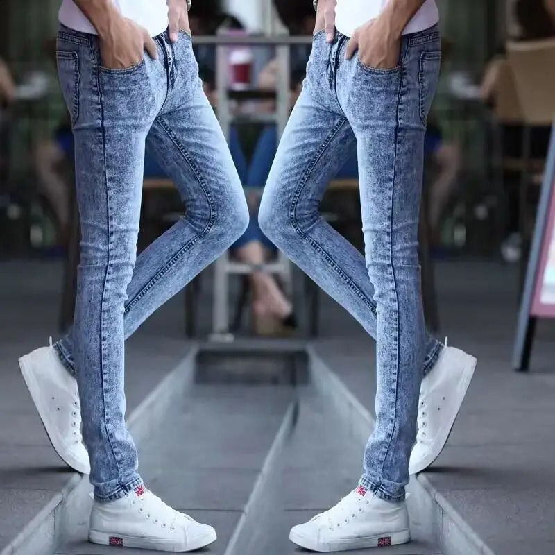Cowboy Mens Snow Korean Style Youth Slim Fit Denim Jeans for Men Spring Autumn Casual Pencil Pants Cotton Trousers Man 240826Z