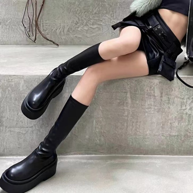 Length Knee Women New British Style Soled Comfort Shoes Lady Autumn 2023 Fashion Ankle Boot Back High Tube Knight Boots 47cf s