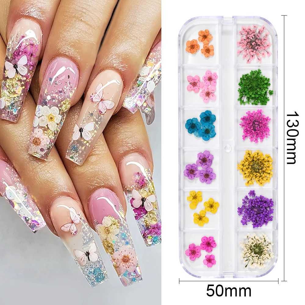 12 Grid/Box 3D Nail Mini Dried Flower Sticker Set for Nail Art Resin Craft DIY True Natural Dried Flower Nail Decoration Kit W240829
