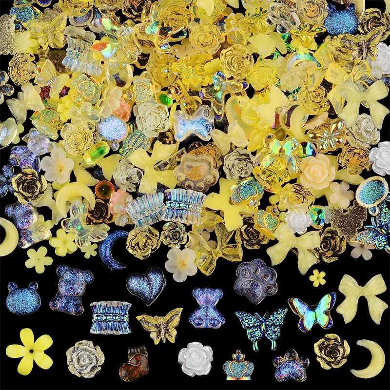 50 pieces of mixed Kawaii resin nail art charm 3D flower bow animal Rhinestone nail decoration DIY handmade professional supplies W240829