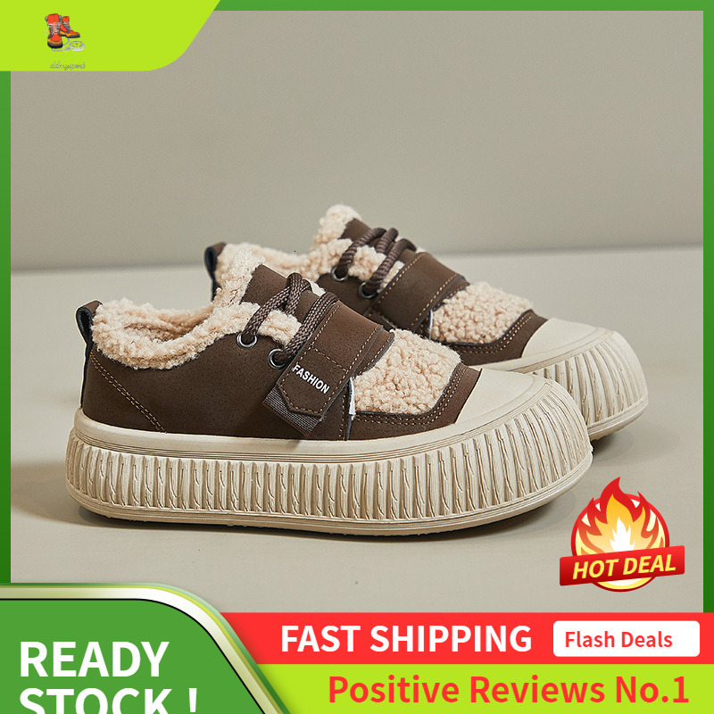 Ddmysports Winter Plush White New Korean Edition Ins Female Students Warm And Eight Increasing Sports Board Shoes Street Shot XT OUTDOOR