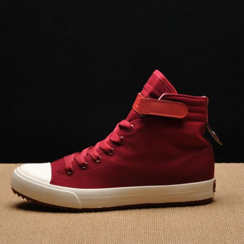 Breathable Canvas Lace-up High-top Sneakers in Black, White, and Red dh910320090