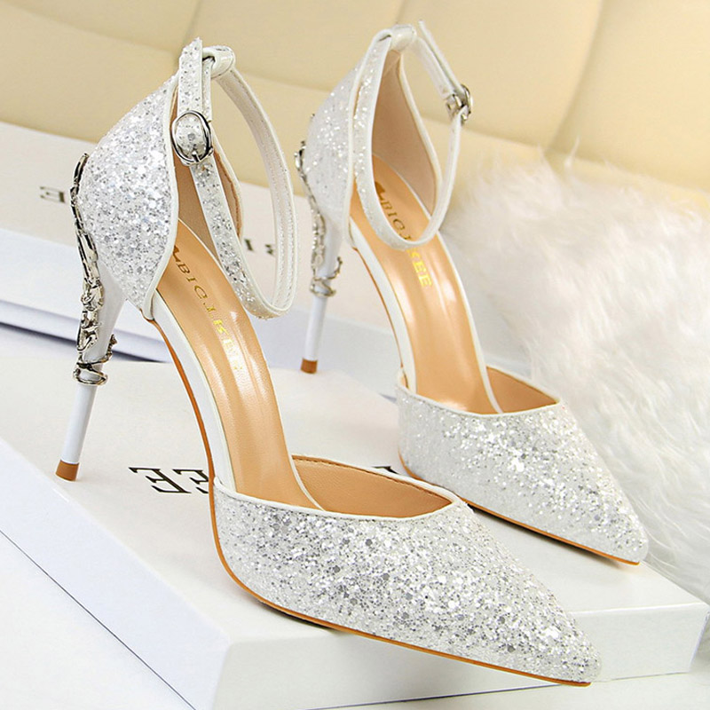 2023 BIGTREE New Woman Pumps Sequins High Women Fashion Ladies Shoes Gold Sliver Stiletto Heels Sandals d77b