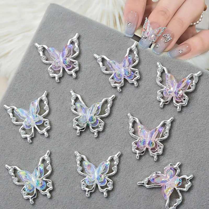 Double Butterfly Nail Art Charm 3D Alloy Aurora Ice Butterfly Nail Decoration Rhinestone DIY Jewelry Accessories W240829