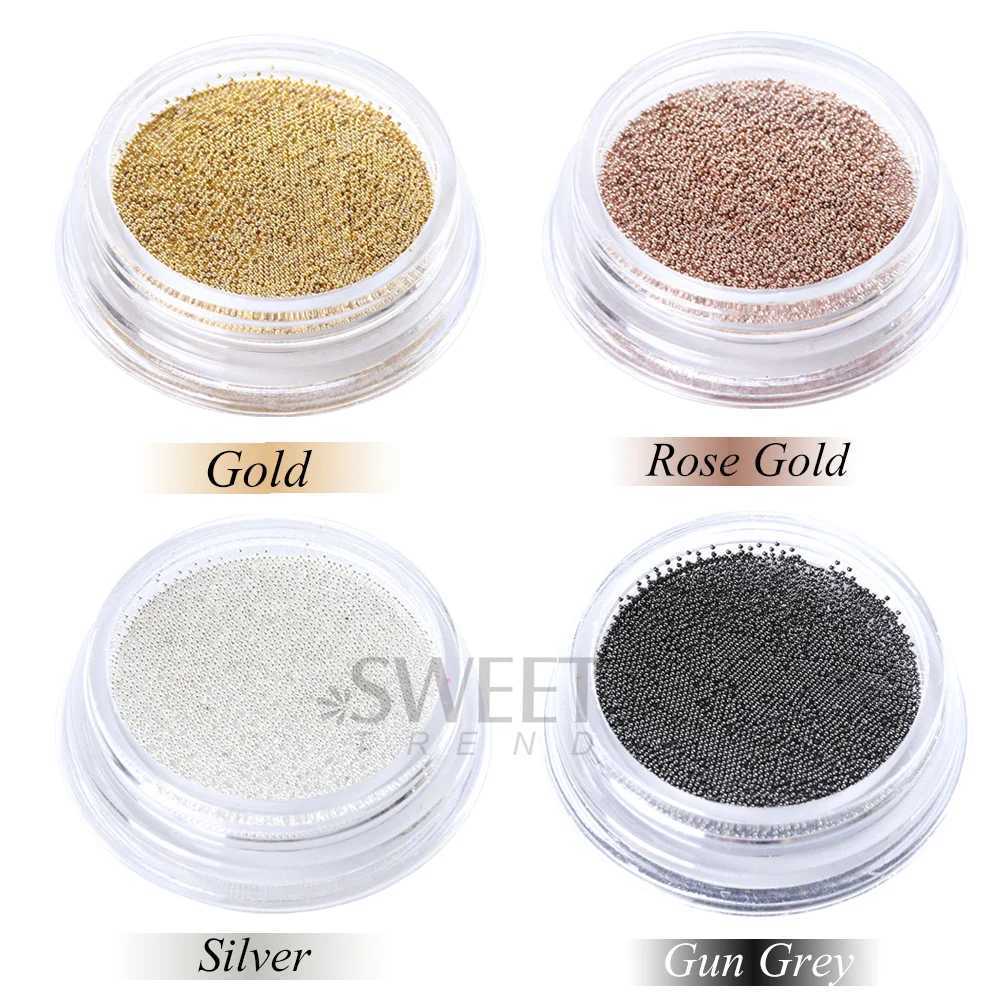 0.4mm small stainless steel microbeads used for nail art decoration metal Y2K stud nails caviar beads silver gold gray accessories W240829