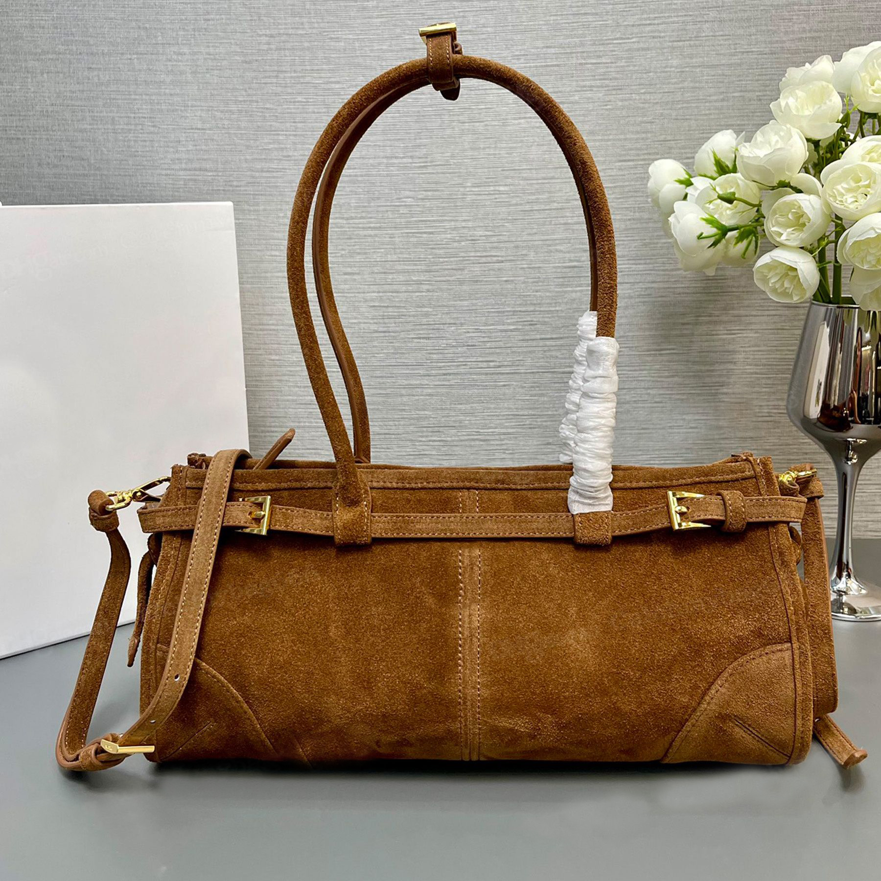 10A arque suede shoulder bag luxury designer metal triangle half moon handbag zipper closure patch pocket crossbody bag fashion women shopping tote bag