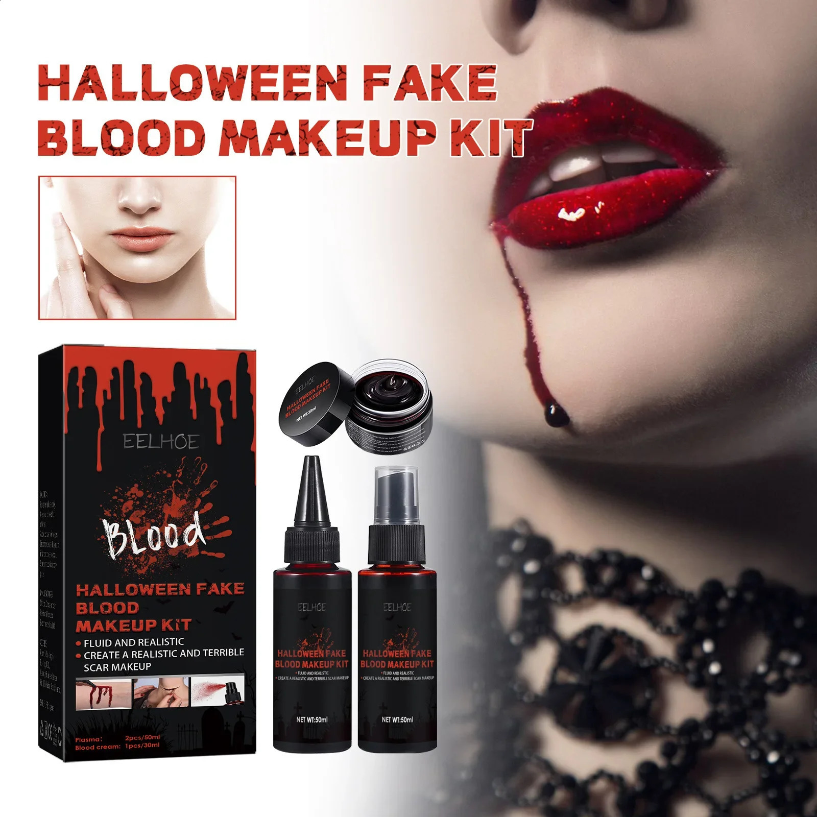 Eelhoe Halloween fake blood makeup set terrifying atmosphere forced skin wax fake blood makeup set role-playing makeup painting 240829