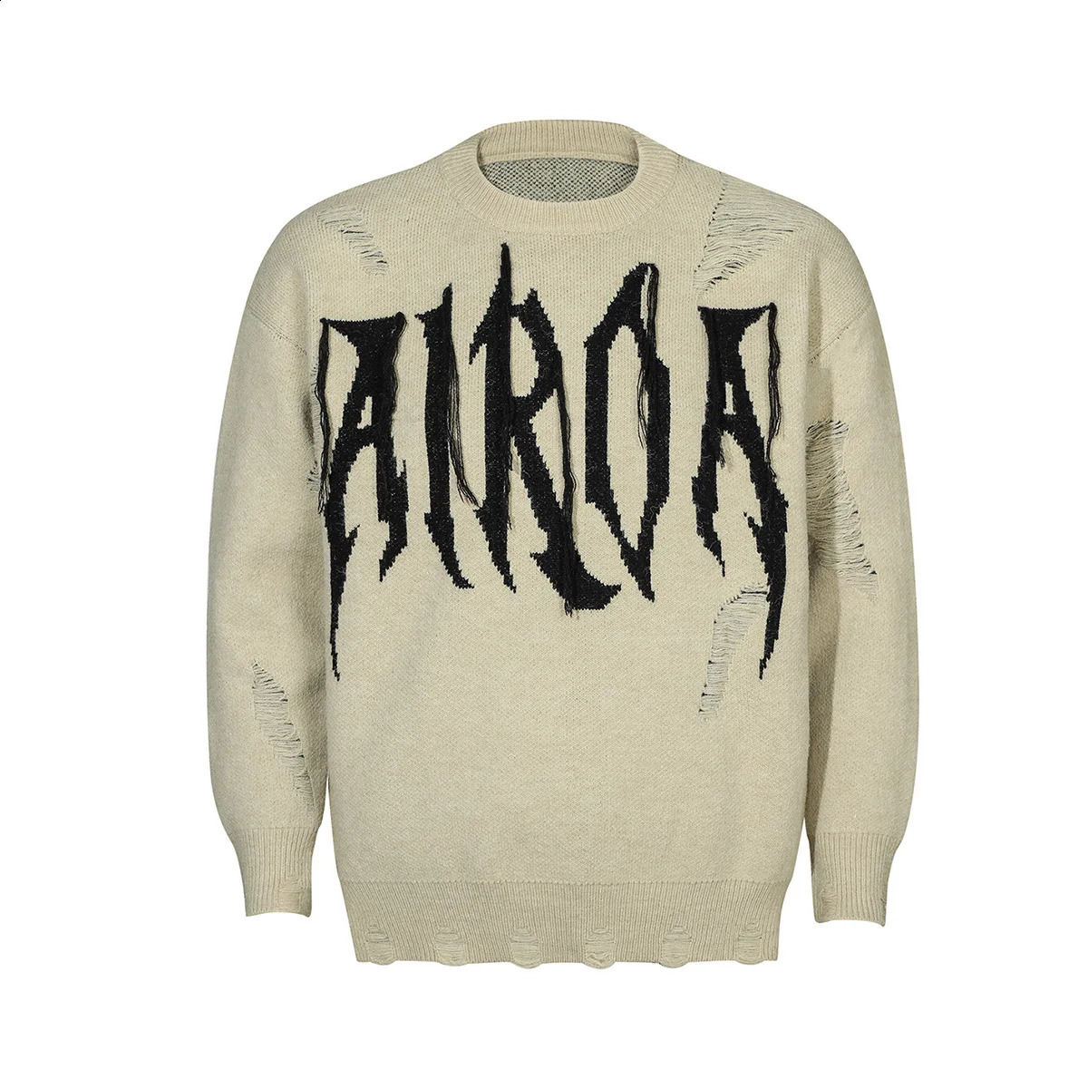 Mens High Street Ripped Sweater Fashion Street Clothing Hip Hop Knitted Jumper Y2K Destroyed Pullover Knitted Top 240829