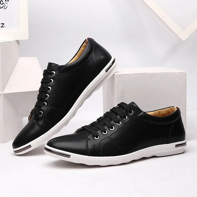 Men's Leather Shoes Plus Size 48 Men Leather Shoes Simple Designer Men's Shoes Breathable Classic Lace-up Sneakers