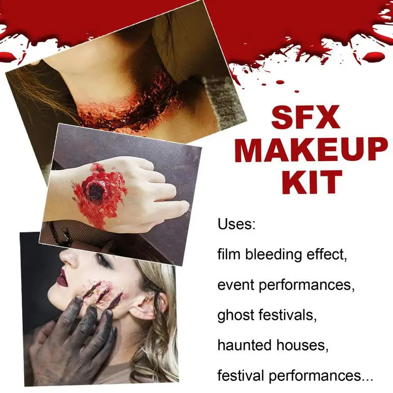 Halloween Makeup Kit Professional Body Painting Spooktacular Wound Scar Wax Makeup Fake Scalp Blood Smear Ghost Painting Kit 240829