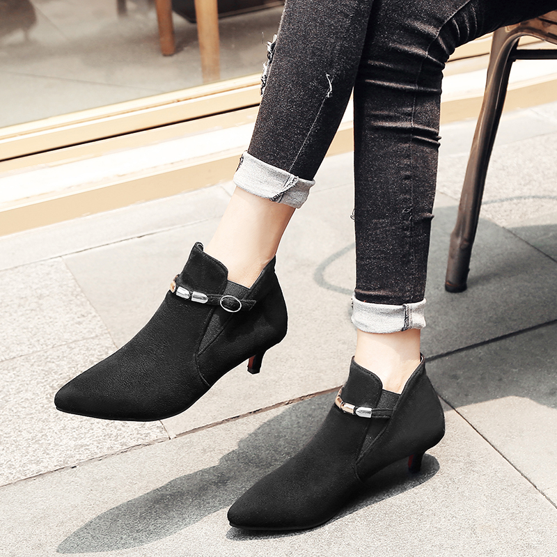 Heel Low Ankle Boots Shoes Woman Fashion Pointed Toe ck Short Boot Female Buckle Footwear Gray Red Green Large Size 46 48 4579 Bule