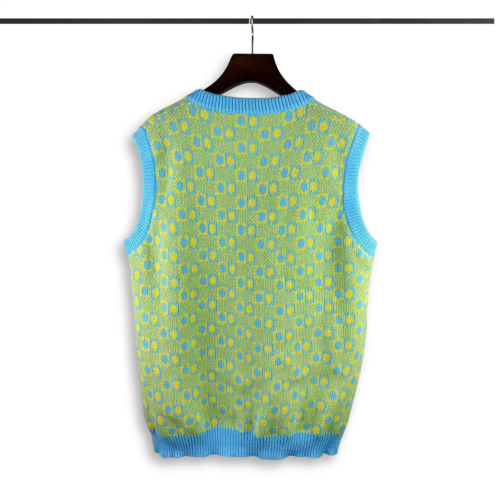 Flower splicing V-neck vest Harajuku plain weave jacquard knitted sweater sleeveless oversized spring summer casual knitting 240829