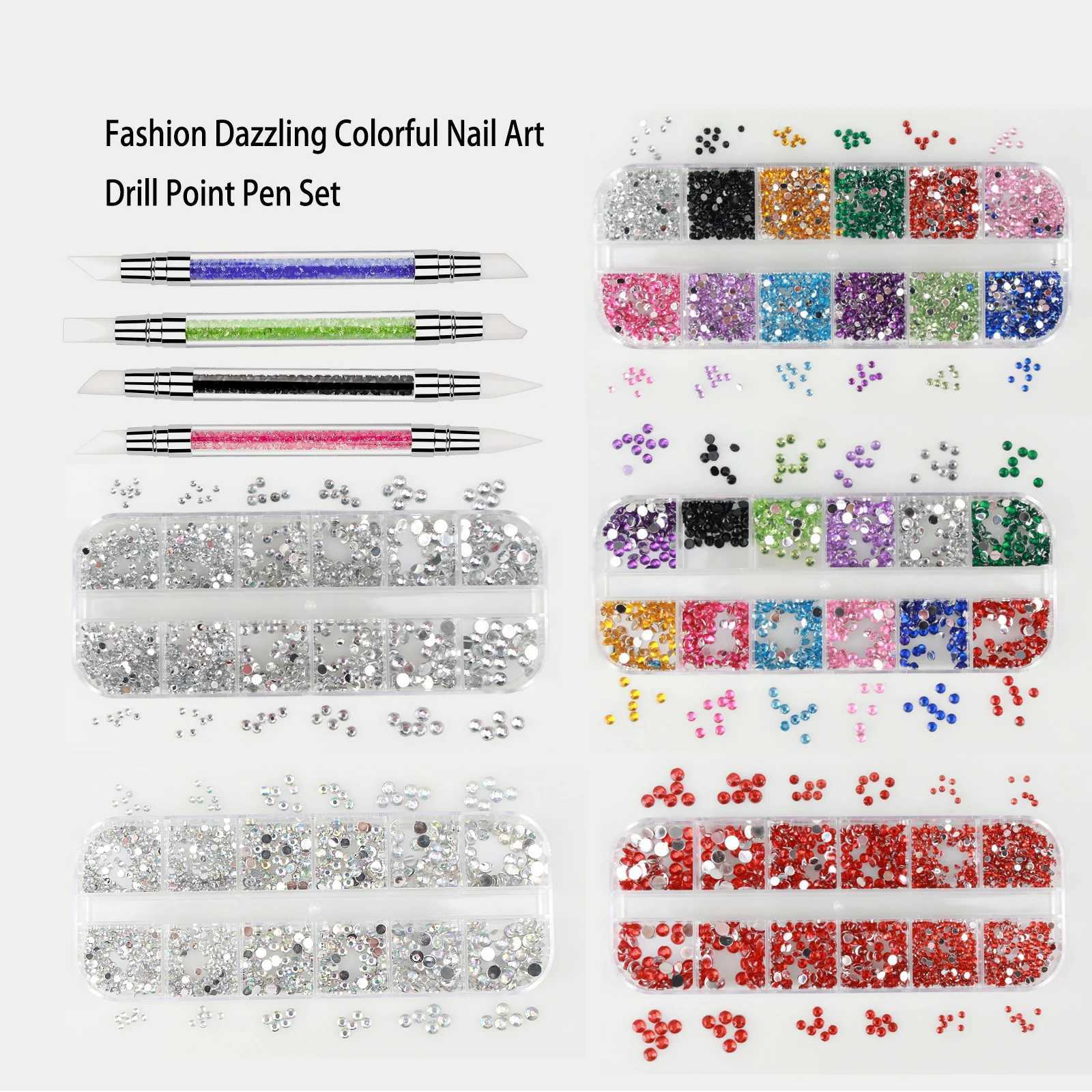 12 pieces of nail jewelry tools mixed nail flat drills crystal glass drills DIY nail drill accessories W240829