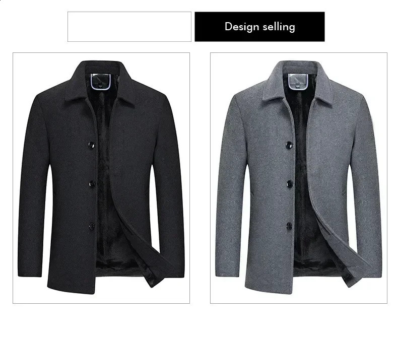 Business and leisure wool lined wool jacket mens clothing zipper autumn and winter mens wool jacket ultra-thin fit warm trench jacket 240829
