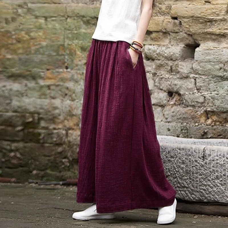 Spring Fashion cotton Wide Leg Pants plus size Female Loose Casual cotton linen Pants Trouser Autunm vintage long pants 240829