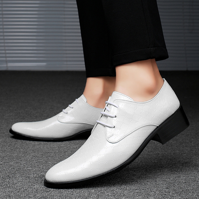 Black Red White Derby Shoes for Men Lace-up Leather Shoes Business Men Dress Wedding Banquet Elevated Shoes Casual Shoes Pointed