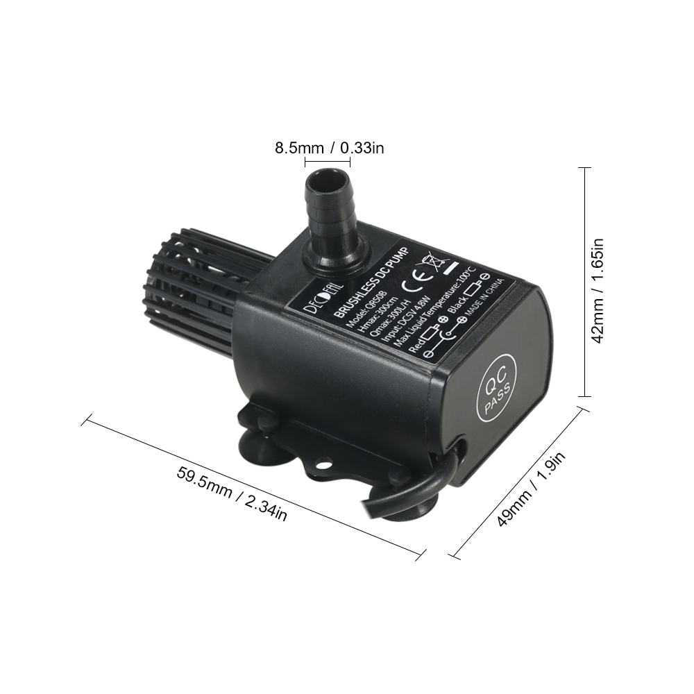 Decdeal USB DC5V 4.8W/2.4W Ultra-quiet Mini Brushless Water Pump Waterproof Submersible Fountain Aquarium Circulating 300L/H