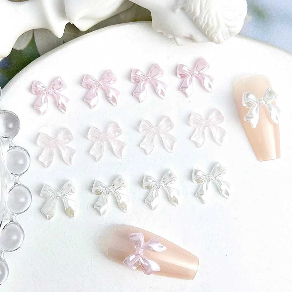 100 pieces/bag Ice Transparent Bow Nail Charm Decoration Bulk Mixed Resin Pink/White Ribbon Bow 3D Tablet Handle Accessories W240829