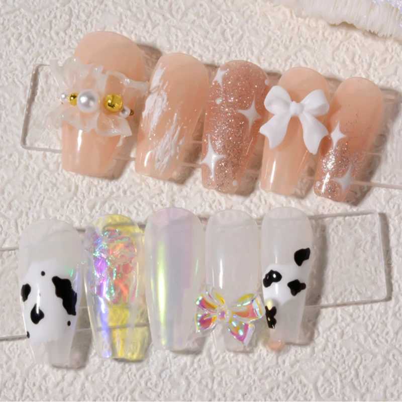 7-grid bow mixed style ribbon nail art decoration pink fairy aurora bear pearl bead design DIY professional accessories W240829