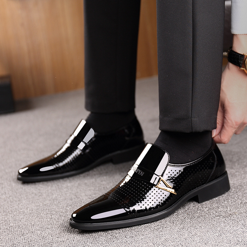 Summer Autumn Pointed Toe Mens Dress Breathable Black Wedding Formal Suit Office Shoes Man Leather tyh78 95cf