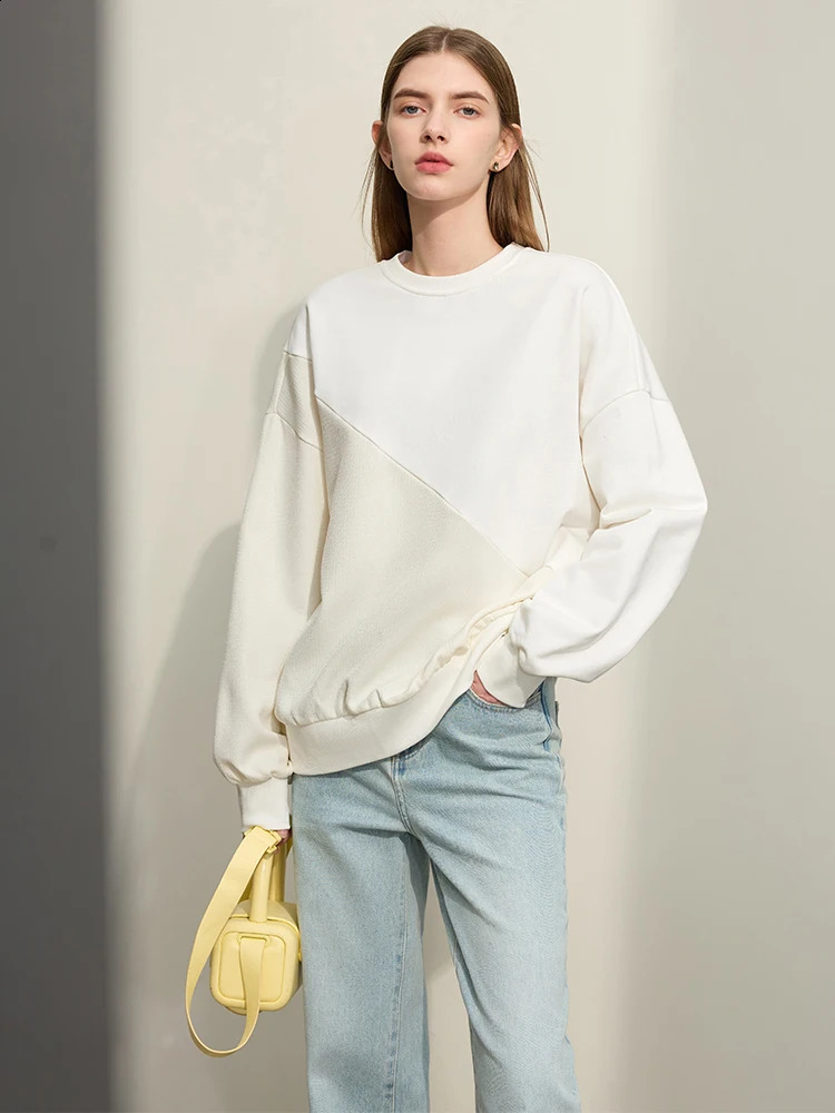 Amii Minimalism Womens Sweater Spring Round Neck Hanging Sleeve Embroidered Splicing Loose Casual Solid Hoodie 12451025 240827