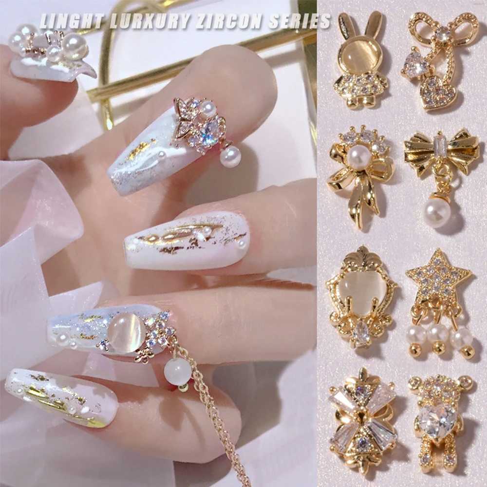 3D Bow Flower Crystal Pendant Chain Nail Art Decoration Metal Zircon Nail Art Jewelry Nail Accessories Charm Hand Tools W240829