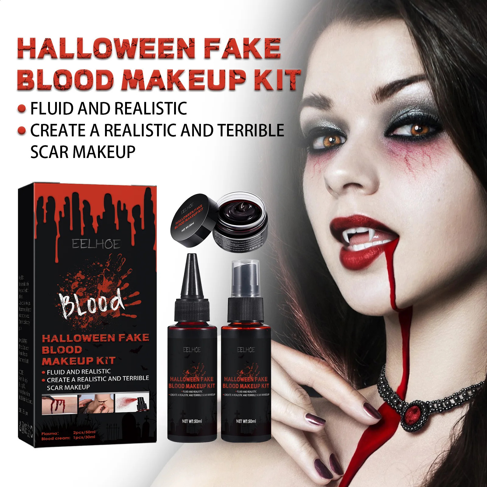 Halloween fake blood makeup set terrifying atmosphere forced skin wax fake blood makeup set role-playing makeup holiday body painting 240829