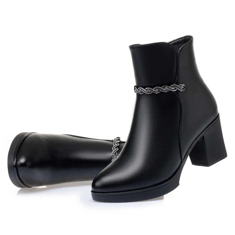 AIYUQI Women Ankle Boots Genuine Leather 2024 New Wool Ladies Winter Boots Non-slip High Heels Warm Women Snow Boots