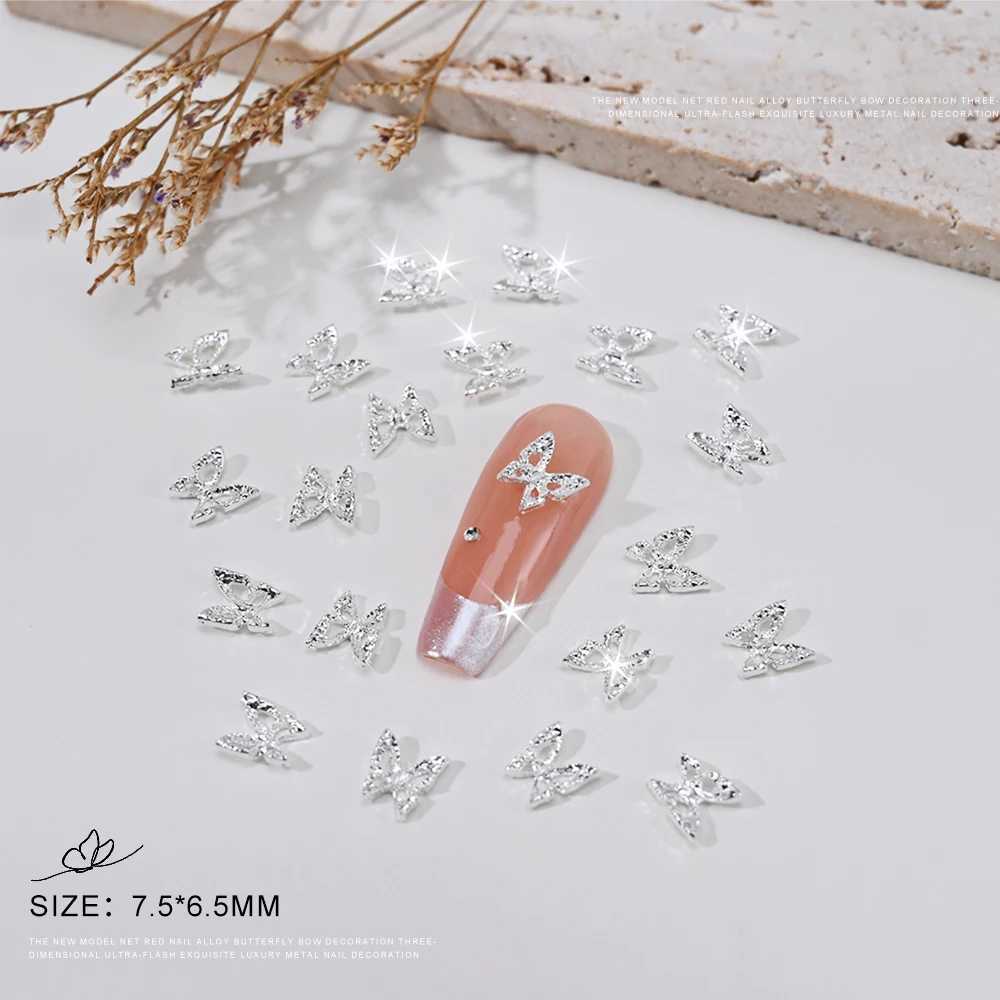 20 Butterfly Nail Charm - Gold Silver Alloy Y2K 3D Hollow Butterfly Nail Rhinestone Shining Jewelry Used for Nail Art Decoration W240829