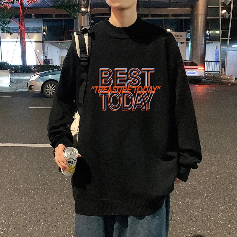 Mens oversized white autumn 5XL knitted sweater with letter printing for mens casual wear full sleeve knitted floral mens clothing 240829