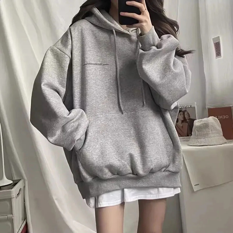 100% pure cotton letter printed loose sportswear for womens autumn Korean style oversized lazy casual hoodie Harajuku fully matched street clothing 24