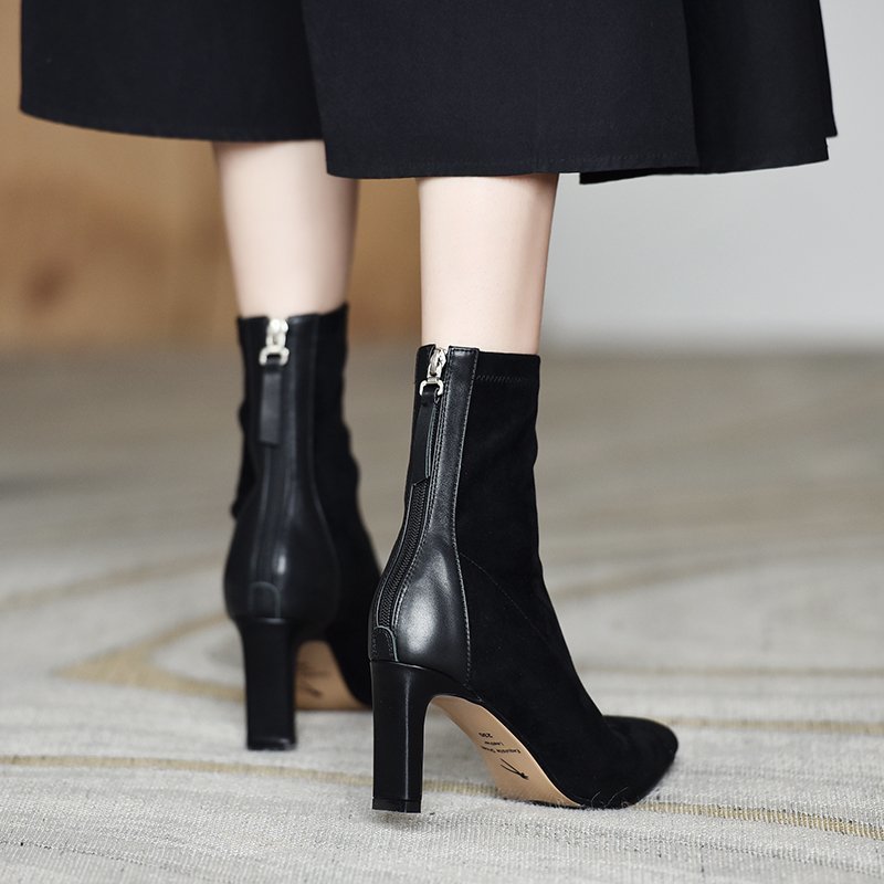Winter 2020 Autumn Women Ankle Boots Faux Suede High Heels Dress Black Pointed Toe Ladies Shoes Fashion Botas Mujer 9222