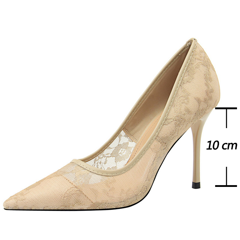 BIGTREE Shoes Mesh Hollow Lace Woman Pumps 2024 Spring Women Heels Sexy Party Shoes Thin Stiletto Heels Women Shoes 6 Colour