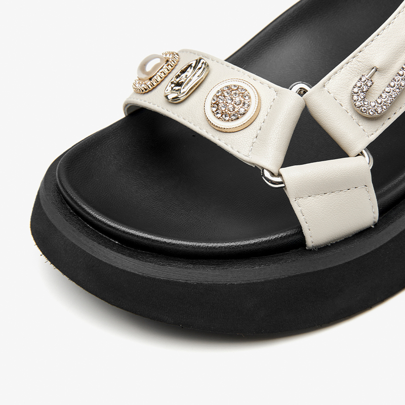 BEAUTODAY Appliques Sandals Women Genuine Cow Leather Front & Rear Strap Hook & Loop Novelty Summer Ladies Shoes Handmade 34583