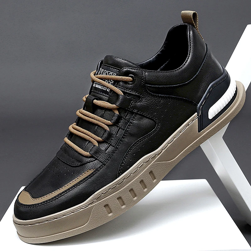 Leather Genuine Casual Fashionable Sneakers Color Blocking Design Minimalist Men's Oxford Shoes Breathability 0b61