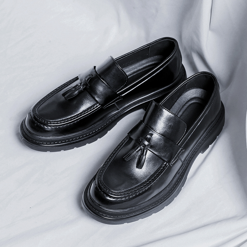 Dress Tassel Men Brand Loafers Black British Style New Moccasin Thick Bottom Low Heel Business Formal Men's Shoes a3ba 's
