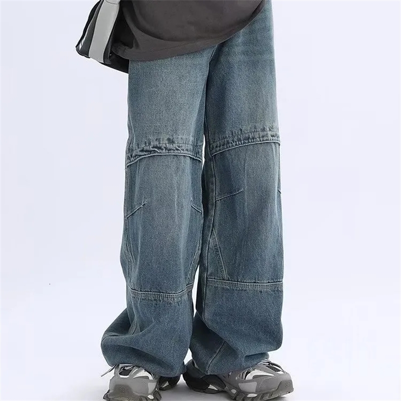 Original Trendy American Style High Street Straight-leg Jeans For Men Loose Fit Draped Sensibility Casual Scene 240829