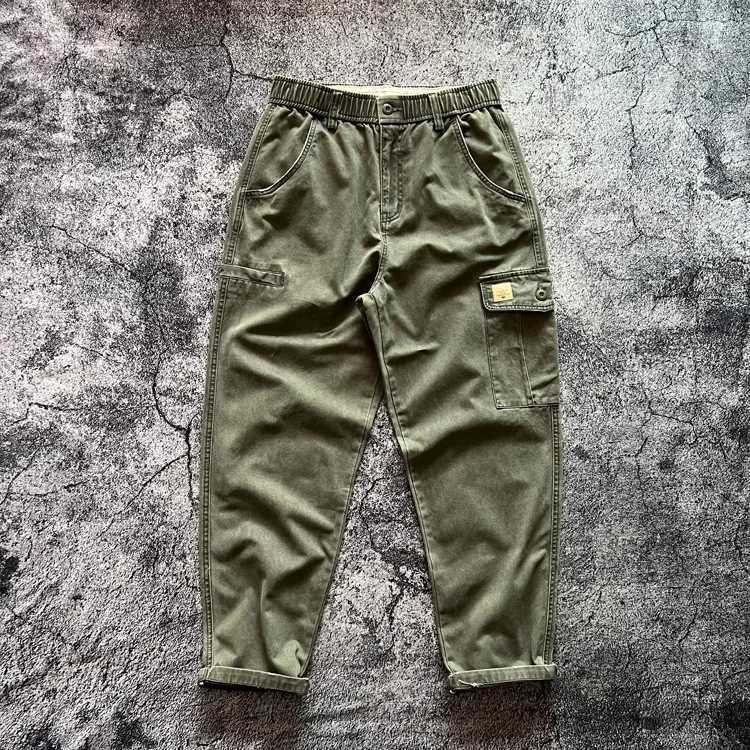 Amekaji Heavyweight 100% cotton multi pocket solid workwear pants American retro loose straight casual mens cargo handcart W240829