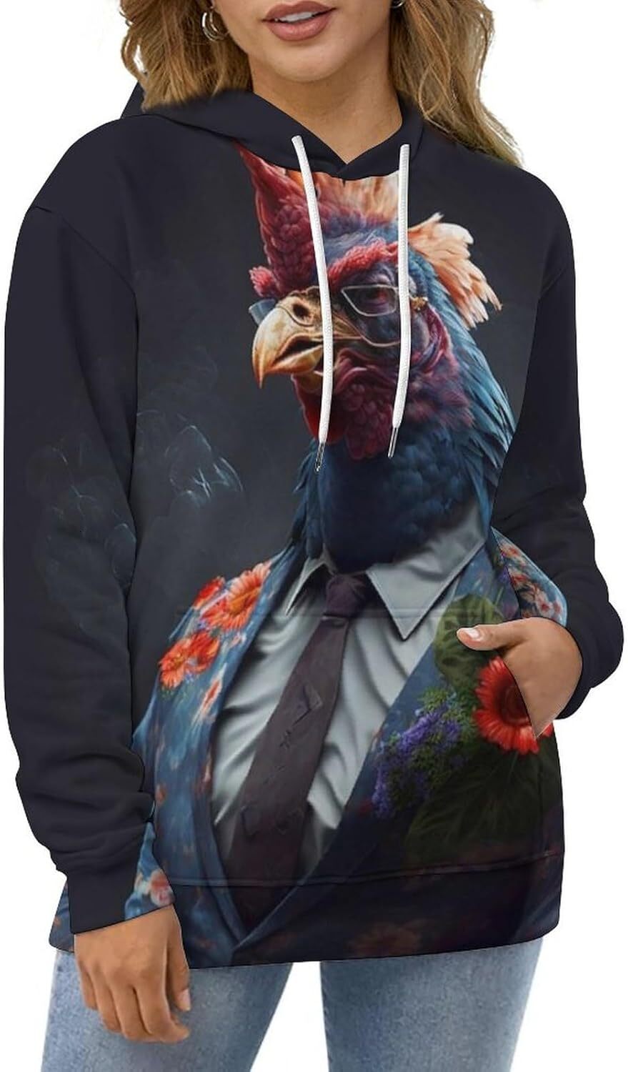 Hoodie for Mens Womens Rooster Sunglasses Urban Animal Funny Hoodies Novelty Chicken Long Sleeve Pullover Sweatshirt Graphic Hoodies sweatshirt Pullov