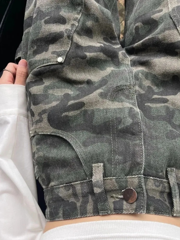 American street camouflage casual womens jeans Y2k EGirl high waist straight triple pants spring loose wide leg 240827