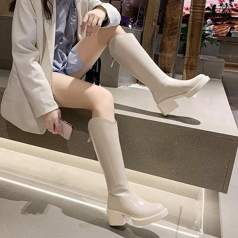 Women's High Boots Platform Boot Female Luxury Designer Shoes British Style Elegant Woman Boots Knight Motorcycle Booties Winter