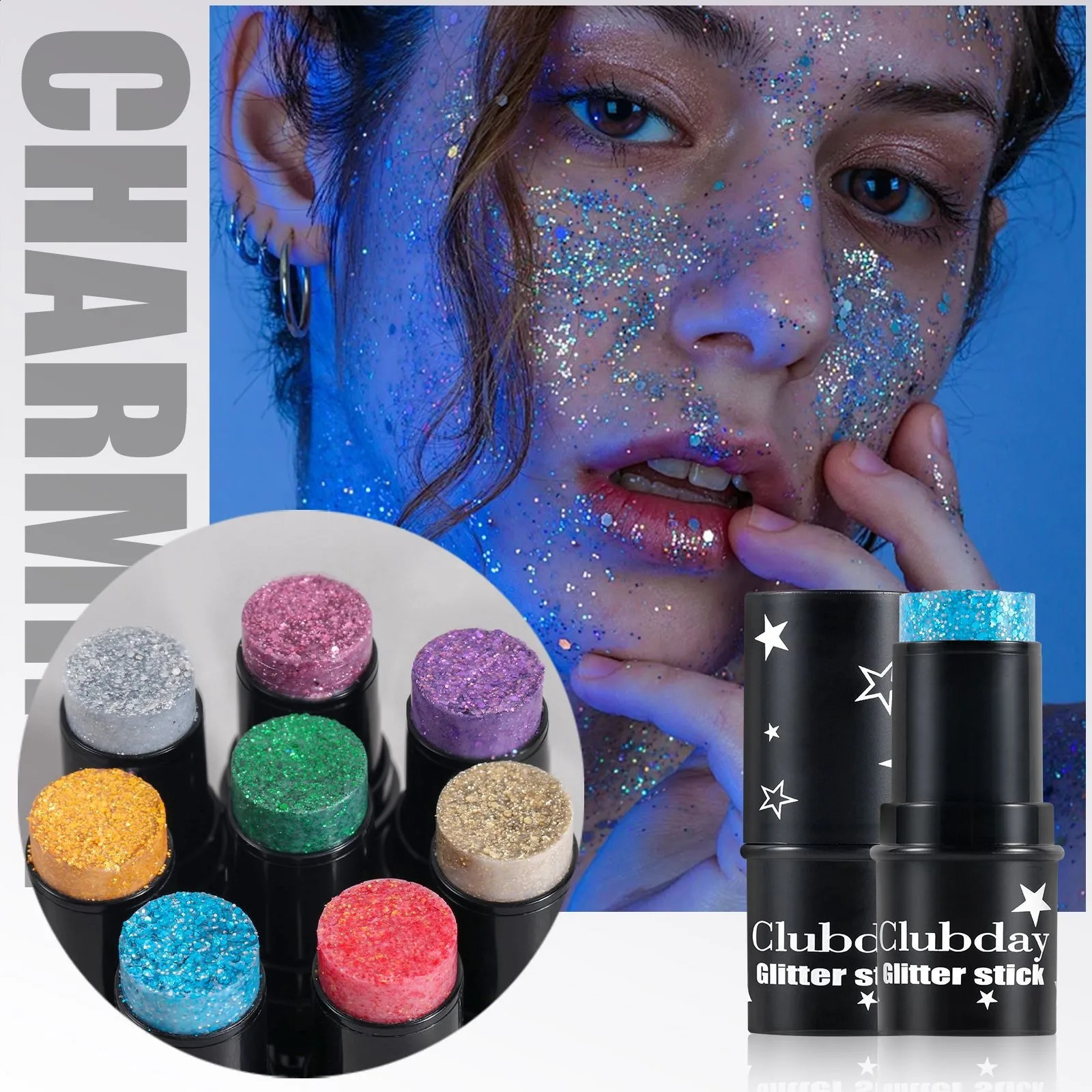 Purple glitter sequins stick multi-function face lip hair sequins body eye shadow gel music festival stage makeup decoration tools 240829
