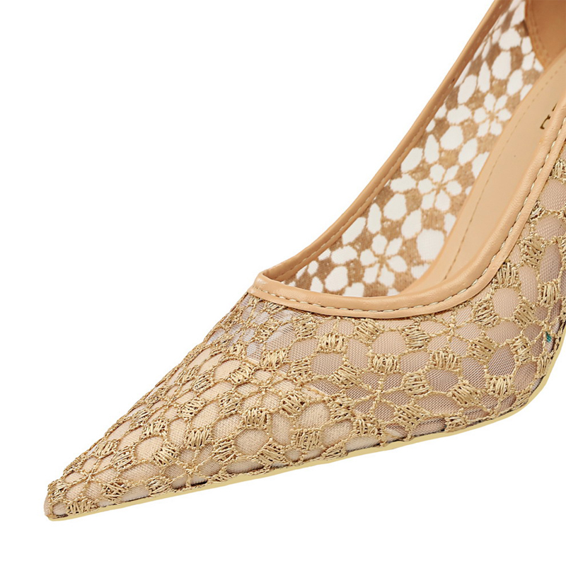 BIGTREE Mesh Cutout Lace Women Pumps Kitten Sexy Banquet Shoes Stiletto Fashion Ladies Heels Plus Size 43 Sandals