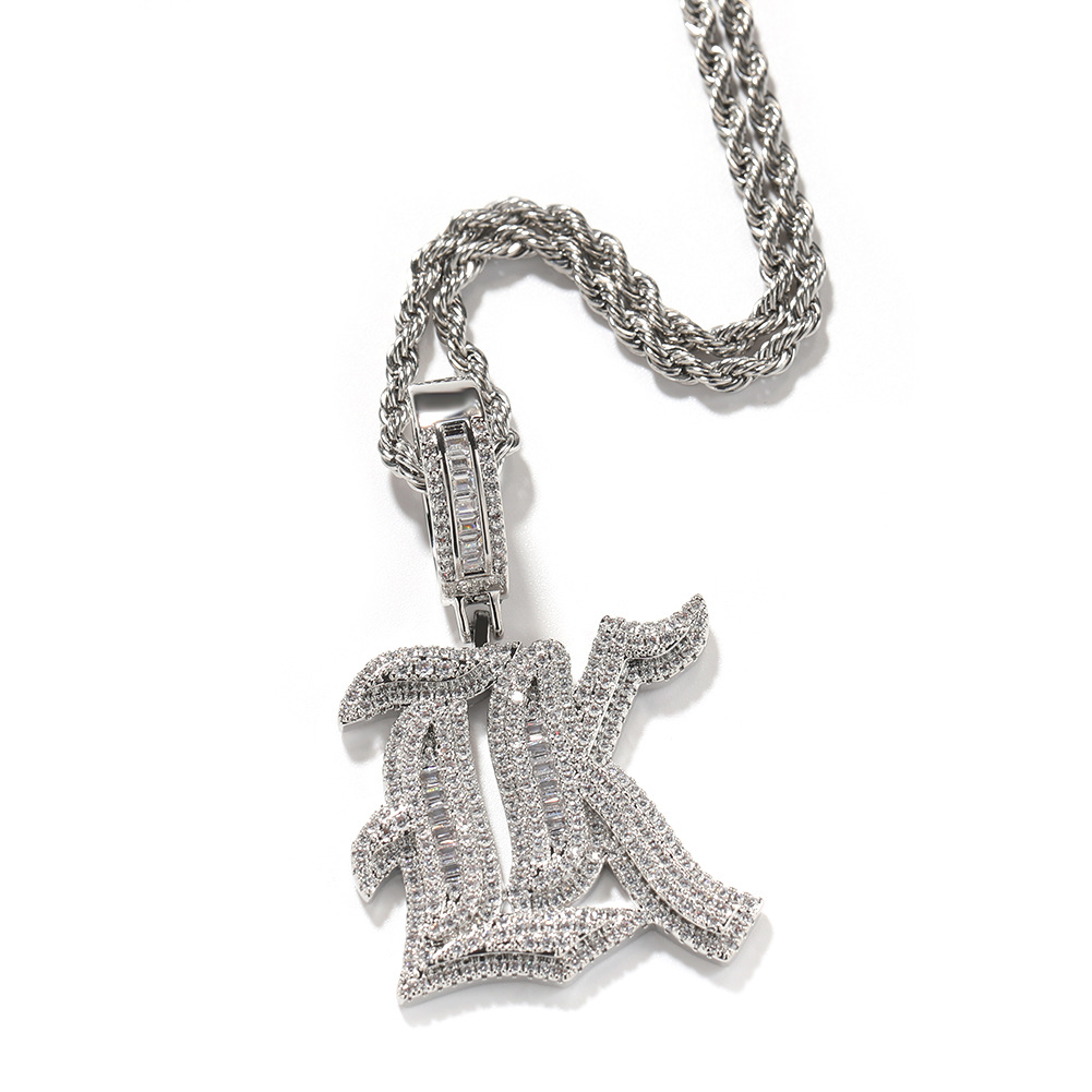 Custom Large Old English Letter A-Z Pendant Necklaces T Zircon Real Gold Plated