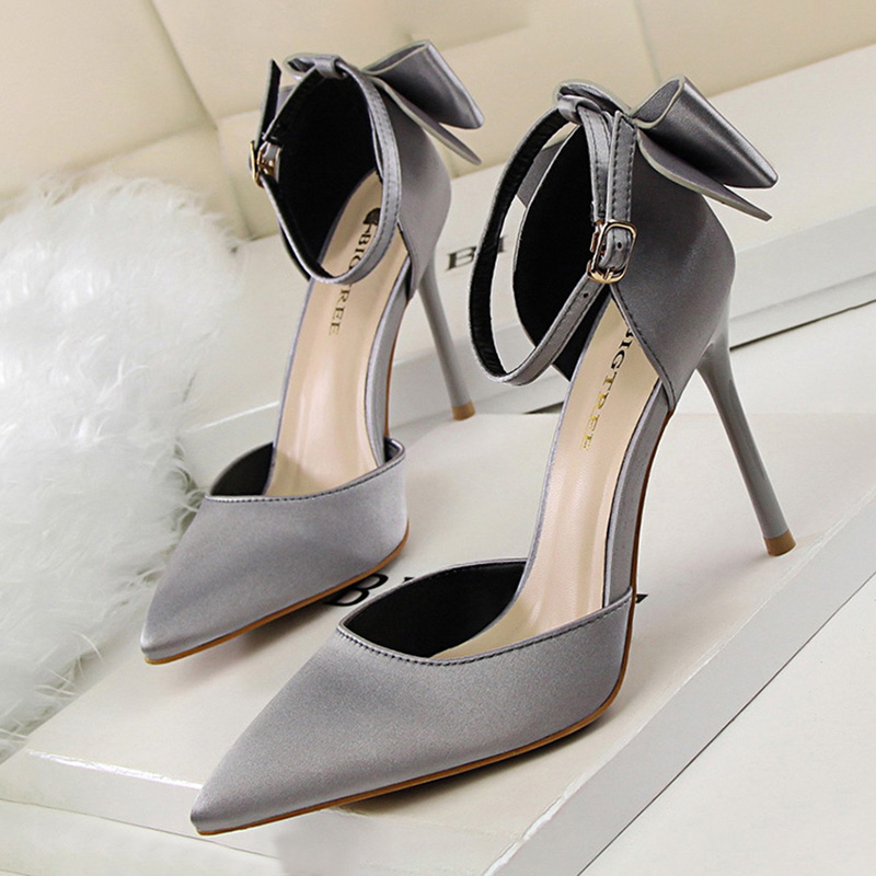 BIGTREE Bow Woman Pumps Silk High Stiletto Red Wedding Shoes Heels Women Sandals 8cm and 10cm