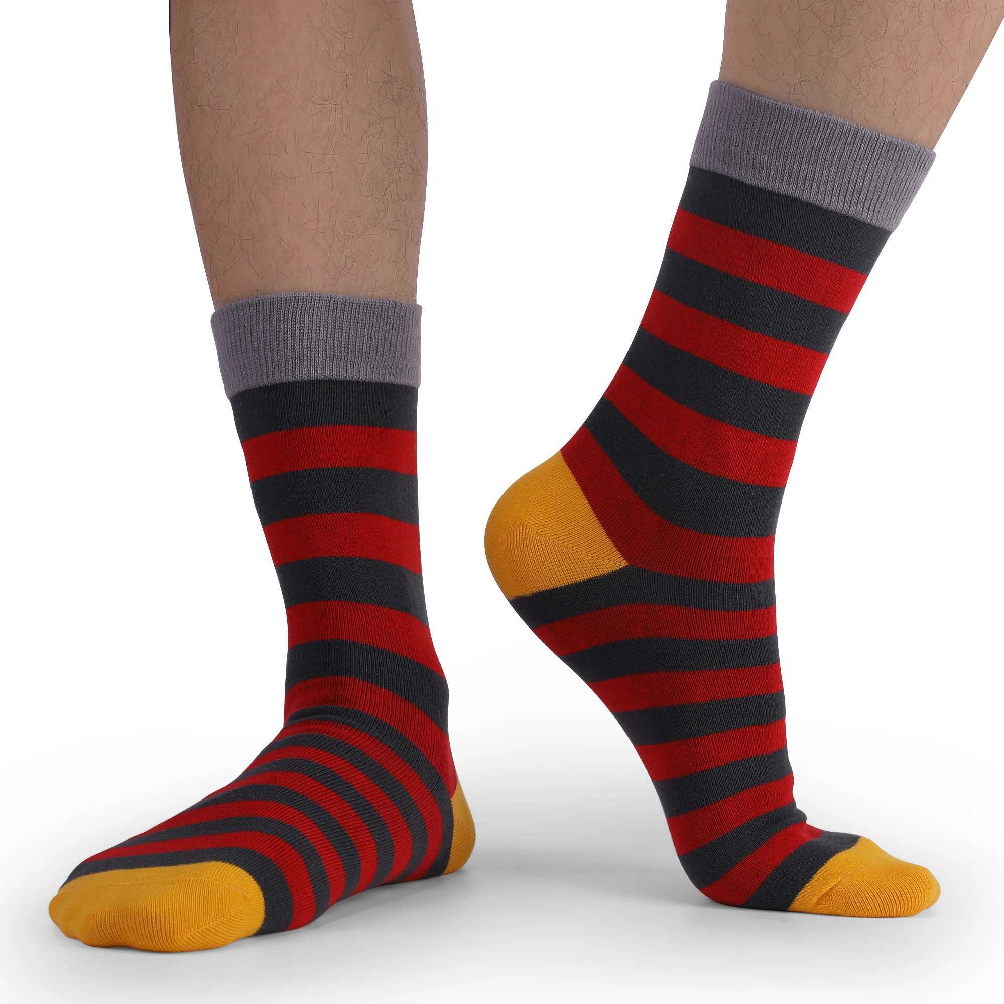 Men's Socks 5Pairs Mens Fun Dress Socks Pattern Funny Socks Pack Colorful Striped Combed Cotton Novelty SocksBreathable Plus Size Socks Y240830IO
